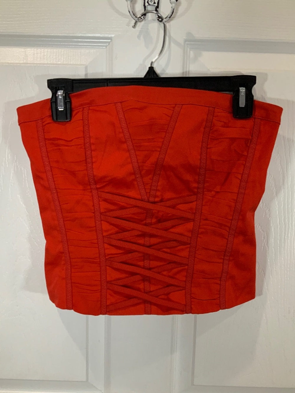 Bebe Red Strapless Corset Bustier Lace Up Y2K Sexy Clubwear Top Size Small